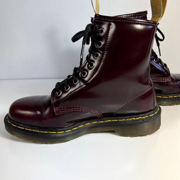 Dr. Martens Size 8 1460 Cherry Red Lace Up Combat Boots Vegan Patent Leather - Picture 5 of 14